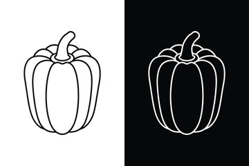 Organic Bell Pepper Icon. Vector Line Art for White and Black Backgrounds