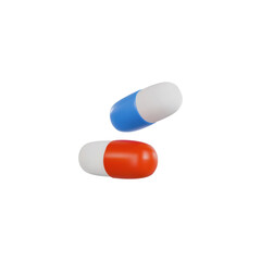 A set of 3d vector capsules in red and blue colors, for medical use