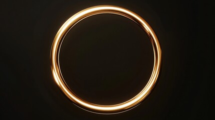 minimalist gold circle frame floating in darkness, luminous metal band with dual light points, premium 3d visualization, hyper-detailed metallic texture, sleek modern design, deep black background,
