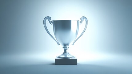 prestigious award trophy raised in victory, refined business portrait, polished silver cup with decorative handles, ethereal backlight glow, professional environment, high-end corporate photography,