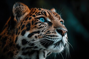 Obraz premium Close-up Portrait of a Jaguar with Striking Blue Eyes