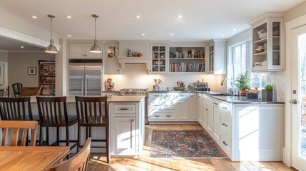 A modern kitchen with custom-made cabinetry that perfectly fits into a corner space, tailored to the homeownerâ€™s needs.
