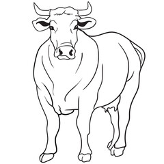 VECTOR BLACK THE COW WITH ITS HORNED MAGNIFICENCE STANDING UPRIGHT