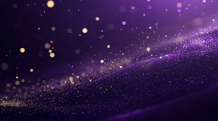 luxurious deep purple night sky backdrop, flowing golden light ribbons, elegant metallic text effect, scattered star particles, premium gradient lighting