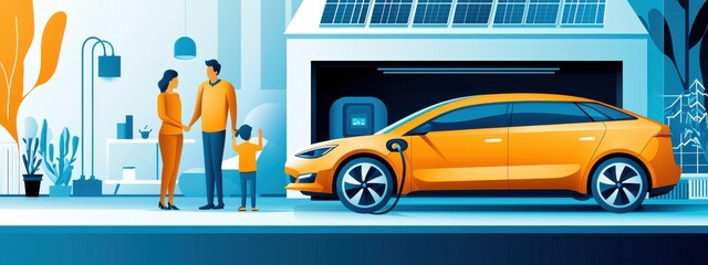 Obraz premium Family Togetherness Around Electric Vehicle at Home