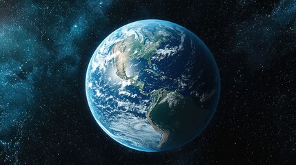 Fototapeta premium A highly detailed 3D model of Earth, rotating slowly with realistic textures of land, water, and atmosphere.