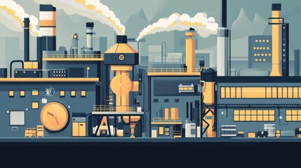 Obraz premium Industrial landscape with factories and smoke stacks.