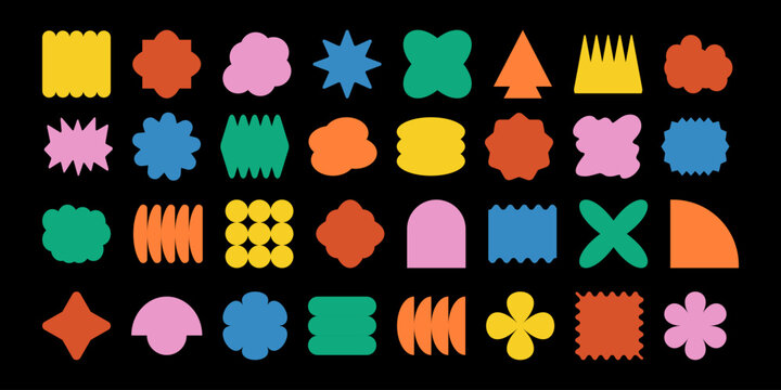 Set y2k geometric shape. Brutalism shapes, minimalist geometric elements, abstract forms.