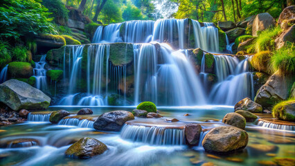 Obraz premium waterfall. waterfall, water, river, nature, stream, landscape, forest, cascade, rock, falls, park, creek, fall, flowing, stone, green, flow, beautiful, mountain, beauty, spring, natural, wet, tree, au