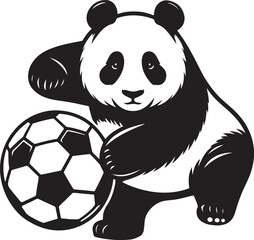 panda playing football vector art