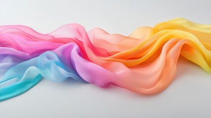 Fototapeta premium Bright rainbow chiffon fabric flowing gracefully, catching the light in a vibrant display of colors and elegance.