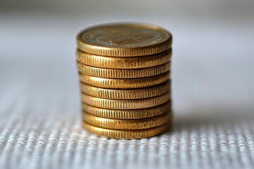 Stack of Shiny Gold Coins on a White Surface