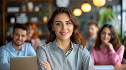 Obraz premium Confident Young Woman in Formal Shirt at Studio Setting