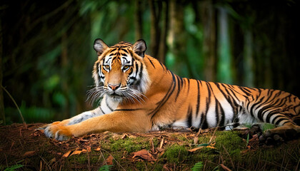 Fototapeta premium a tiger lying in the jungle