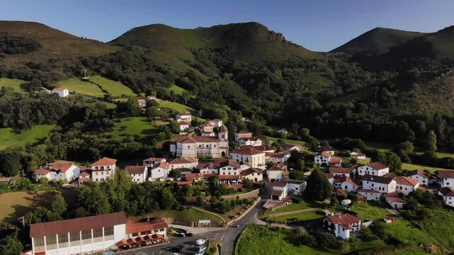 4K Drone footage of Zugarramurdi little village in the mountains of Navarra, Spain. High quality 4k footage