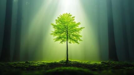 Obraz premium Enigmatic Beauty of Foggy Forest: Captivating Mystery Among Trees