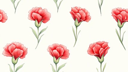 Fototapeta premium Vibrant Red Carnations in Elegant Floral Pattern Design