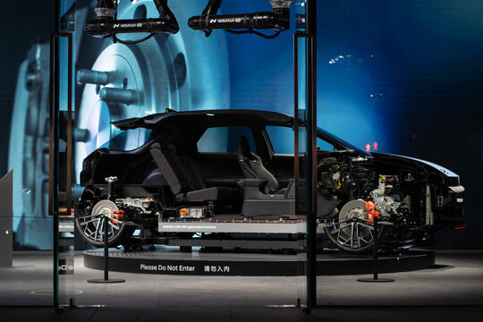 Shanghai, China - Oct 14, 2024: Cross section of the all-electric Hyundai IONIQ 5 N is displayed at a Hyundai showroom in Shanghai, China.