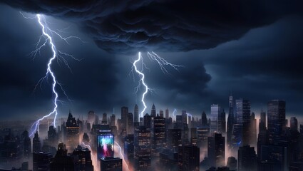 Thunderstorm over city.