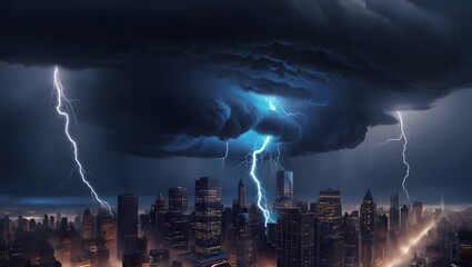 Thunderstorm over city.