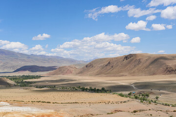 Mongolian landscape, mountains, grassland and blue sky