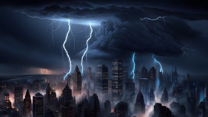 Thunderstorm over city.