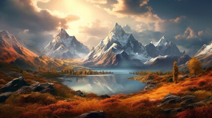 Obraz premium Scenic sunny landscape of haviland lake with reflections of majestic rocky mountains and lush forest surroundings in durango, colorado, usa