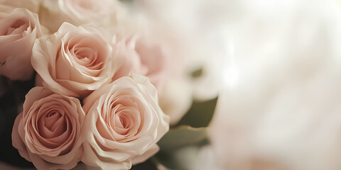 Obraz premium Bouquet of pink roses with green leaves