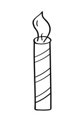 Candle icon doodle style Vector illustration sketch of a burning wax candle. Isolated on white.