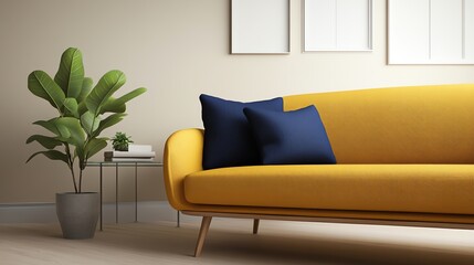 Bright contemporary living room with a yellow sofa, glass coffee table, and neutral walls, contemporary bright living room, cheerful and vibrant