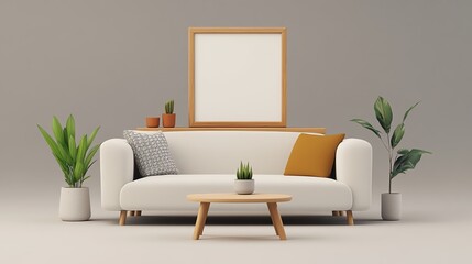 Bright contemporary living room with a pastelcolored sofa, neutral walls, and abstract art, contemporary bright living room, light and cheerful