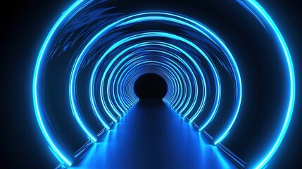 Naklejka premium Futuristic Tunnel with Neon Blue Lights