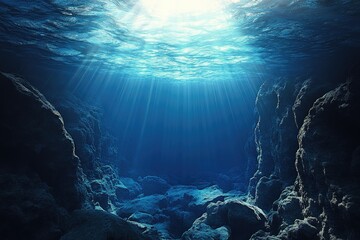 Obraz premium A serene aquatic scene with sunlight piercing through the water's surface