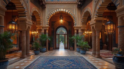 Obraz premium Ornate interior of a luxurious Moroccan-style courtyard.