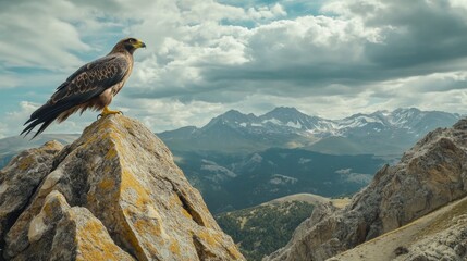 A bird perched on top of a large rock, great for outdoor or wildlife photography
