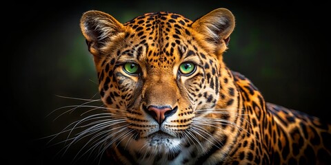 Obraz premium A Close-Up Portrait of a Leopard's Intense Gaze, with a Focus on the Detailed Rosette Pattern and the Sharpness of the Animal's Whiskers