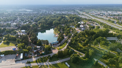Drone aerial view of Laval the suburb of Montreal. Quebec , Canada.