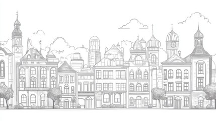 Line drawing of architectural elements Cityscape sketch 2D cartoon illustration of urban architecture Architectural illustration in a creative style