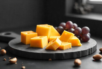 3d illustration of cheese in the form of cubes and slices