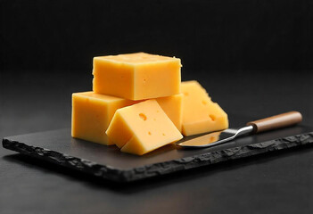 3d illustration of cheese in the form of cubes and slices