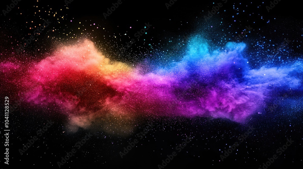 Poster abstract powder splatted background in a 3d cartoon rendering featuring the freeze motion of explodi