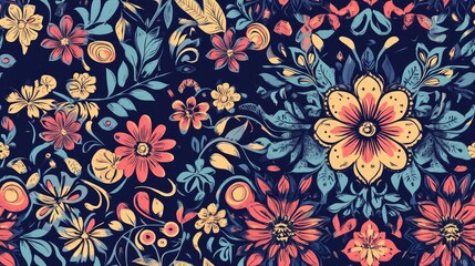 Background texture featuring a floral theme in various colors Abstract ethnic seamless pattern with tribal art and vintage floral design