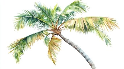 Isolated watercolor illustration of a coconut tree hand drawn for use in fashion graphic design wallpaper print and beach themed projects
