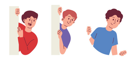 Curious Man Peeping from Wall, Young Man Peeking