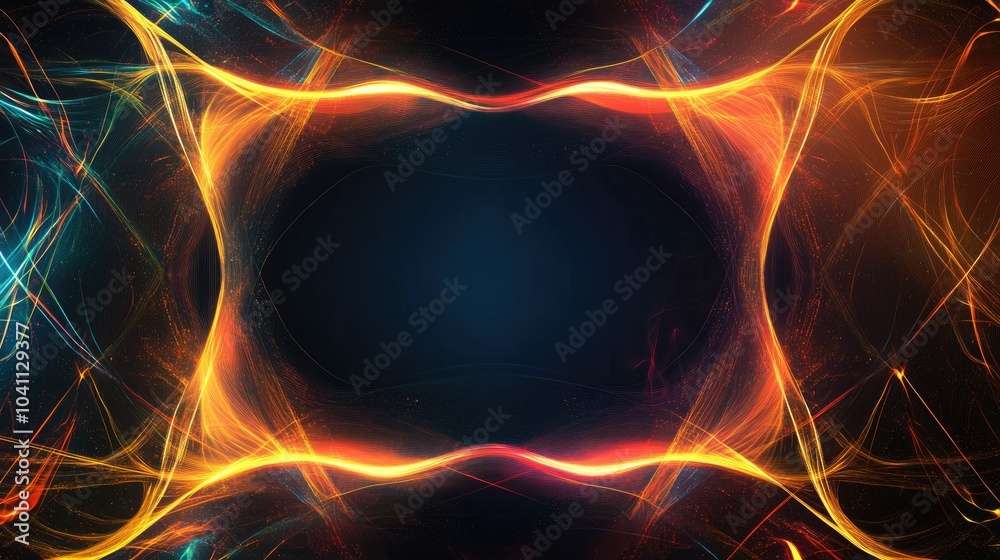 Poster multicolored laser light abstract background for design featuring a patterned frame with ample space