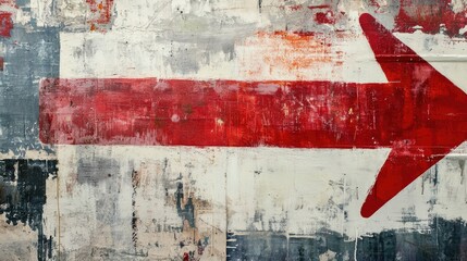 Large upward pointing red arrow Mixed media