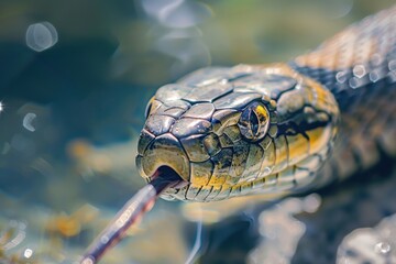 A close-up shot of a snake's tongue extended, suitable for use in educational or documentary content