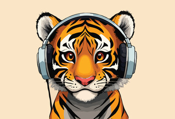 Tiger with headphone