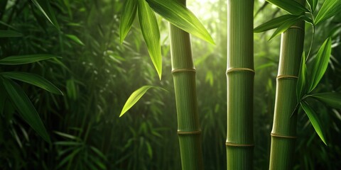 Naklejka premium bamboo in a lush garden setting, lush garden with bamboo plants