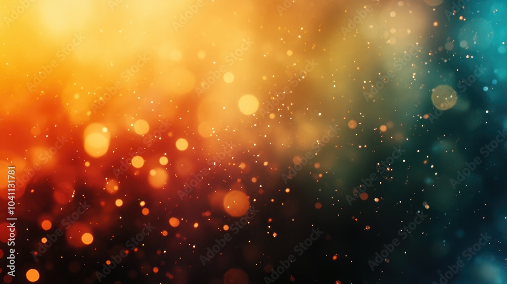 Poster abstract background featuring dynamic dust particles illuminated with glare and varying colors creat
